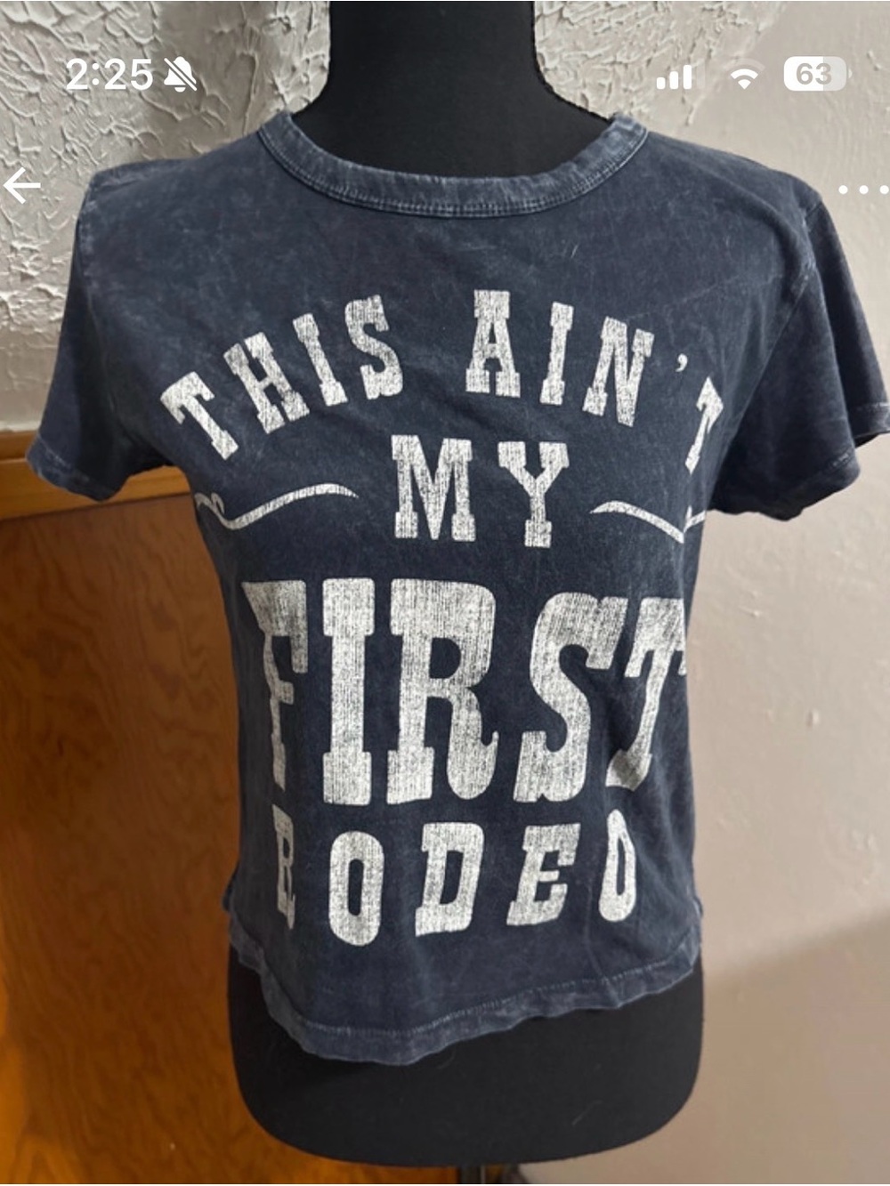 Mighty Fine Navy Short Sleeve Tee with White Distressed Rodeo Graphic